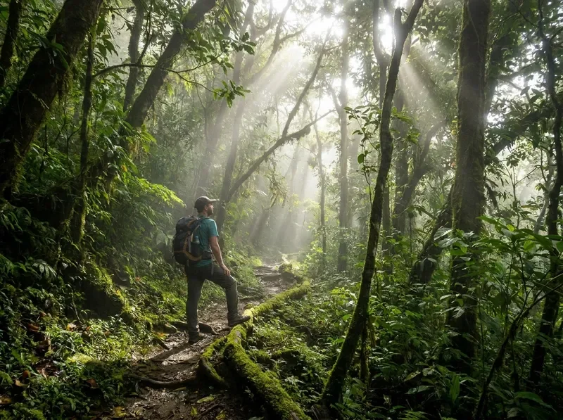 Solo traveler exploring Costa Rican cloud forest