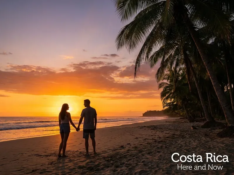 Couple enjoying Costa Rican sunset on a secluded beach