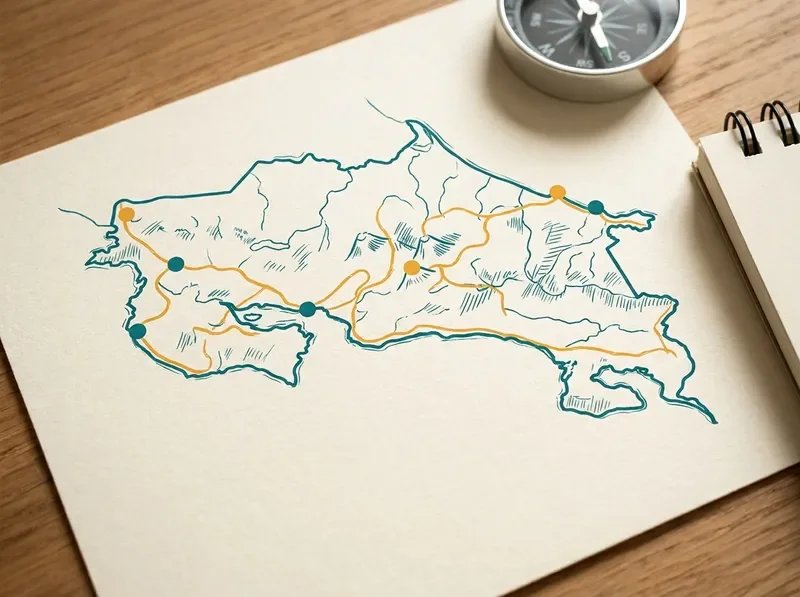 Map sketch of 10-day Costa Rica itinerary routes