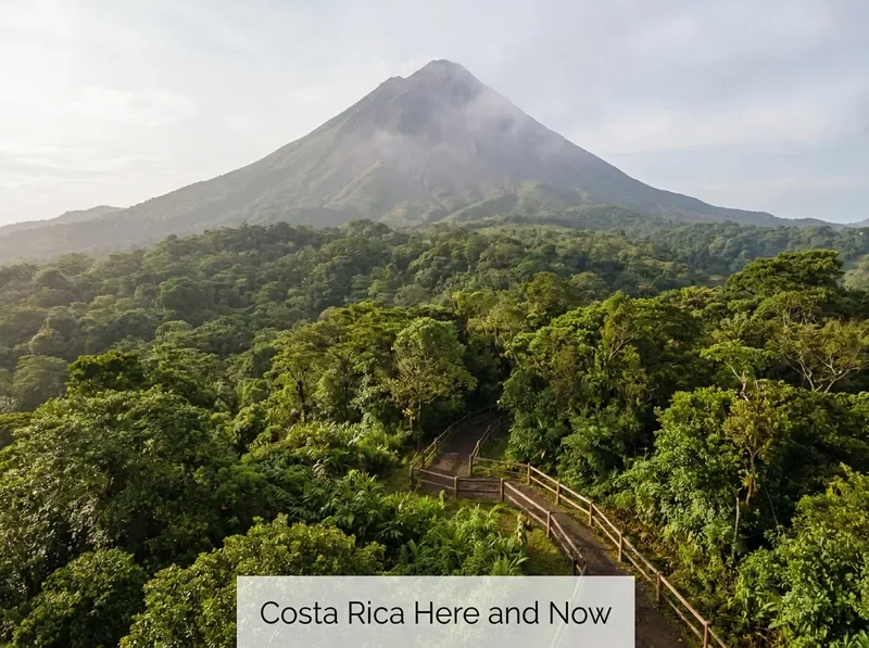 Arenal Volcano surrounded by misty cloud forest