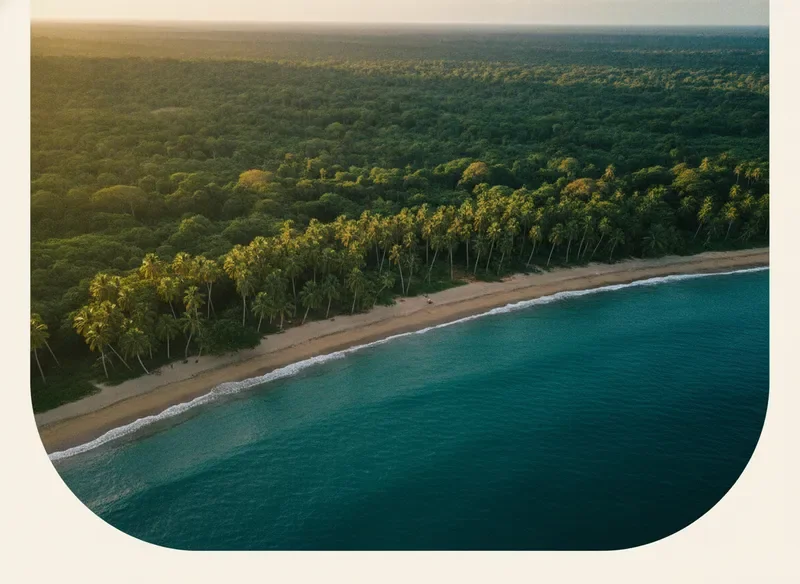 Caribbean coast of Costa Rica with turquoise water and palm-lined beach
