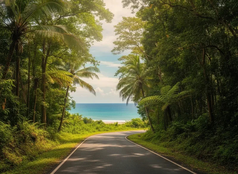 Road through rainforest toward the Costa Rican coast