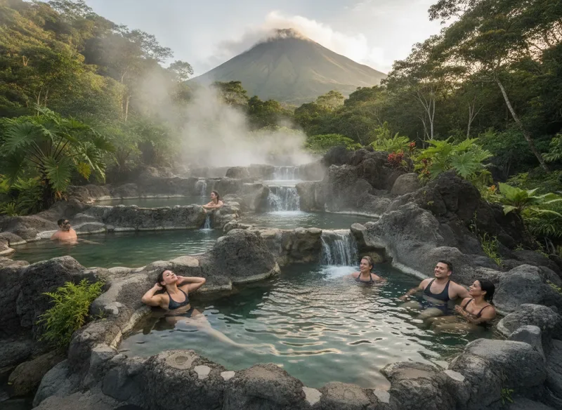 Relaxing in volcanic hot springs near Arenal Volcano