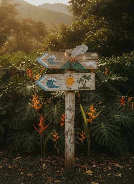 Tropical road sign pointing toward Costa Rica's diverse regions