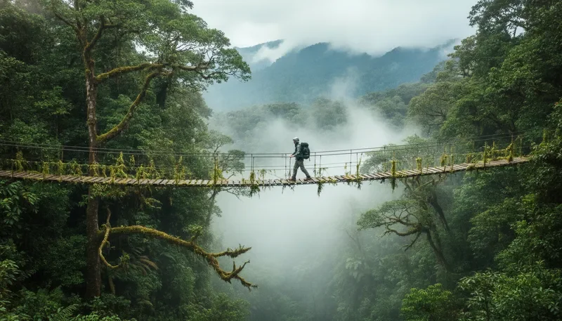 Solo hiker in Monteverde cloud forest